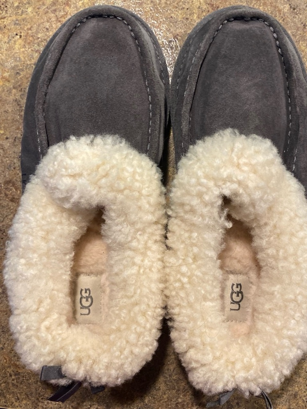 NWOT UGG Grove Suede Shearling Sapi Bow Slippers Grey Style #1095105 Women's 10